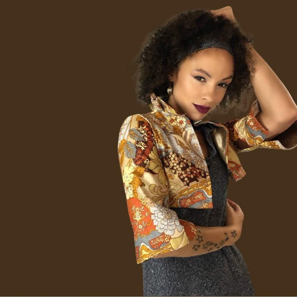 Hemp Silk Lined Vintage Floral Crop Jacket